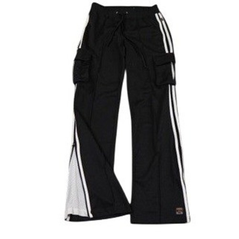 VTG Big Flirt Cargo Track Pants Women Large Black White Side Stripe Y2K Wide Leg